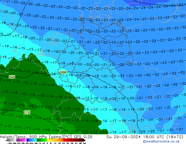 Z500/Rain (+SLP)/Z850 GFS 0.25 dom 29.09.2024 18 UTC