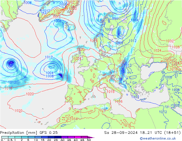 Precipitation GFS 0.25 Sa 28.09.2024 21 UTC