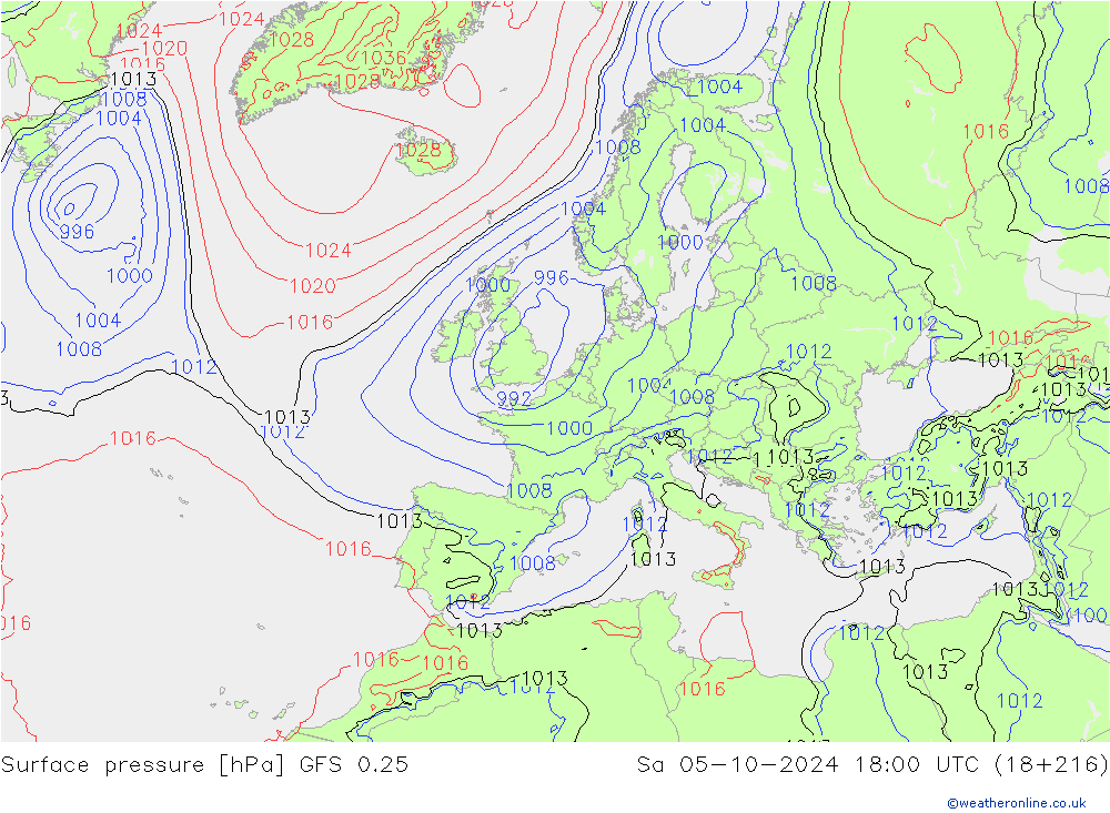 ciśnienie GFS 0.25 so. 05.10.2024 18 UTC