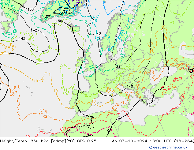 Height/Temp. 850 hPa GFS 0.25 Mo 07.10.2024 18 UTC