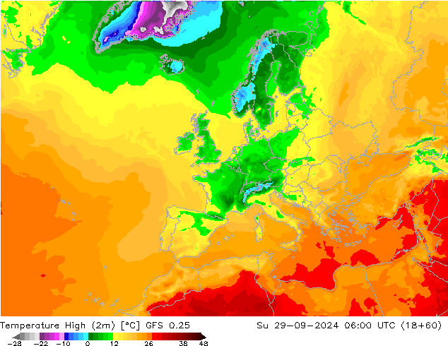 Temperature High (2m) GFS 0.25 Su 29.09.2024 06 UTC