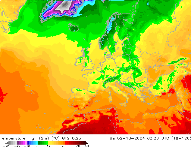 Höchstwerte (2m) GFS 0.25 Mi 02.10.2024 00 UTC