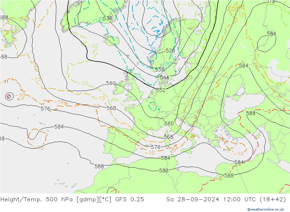 Height/Temp. 500 гПа GFS 0.25 сб 28.09.2024 12 UTC