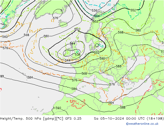 Z500/Rain (+SLP)/Z850 GFS 0.25 sáb 05.10.2024 00 UTC