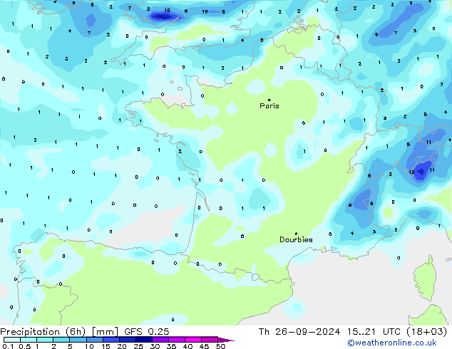 Z500/Rain (+SLP)/Z850 GFS 0.25 czw. 26.09.2024 21 UTC