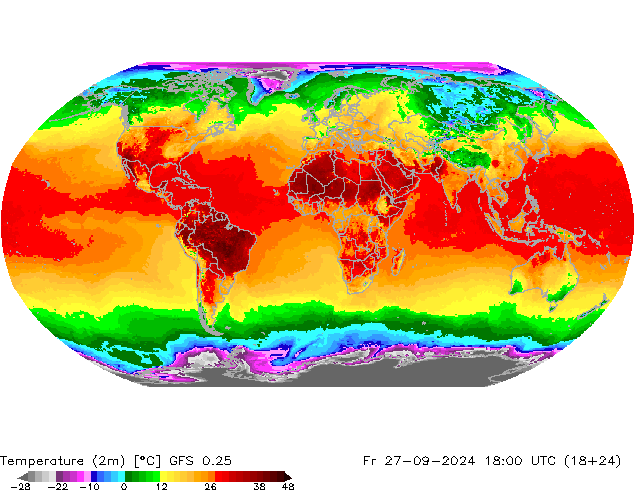 Temperatura (2m) GFS 0.25 Sex 27.09.2024 18 UTC