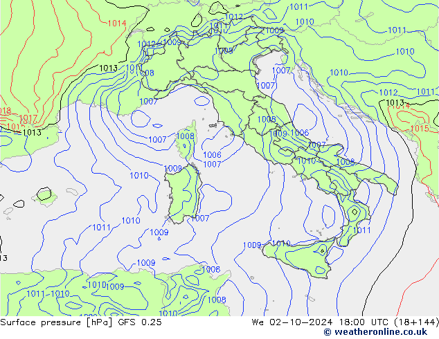 pression de l'air GFS 0.25 mer 02.10.2024 18 UTC