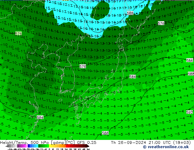 Z500/Rain (+SLP)/Z850 GFS 0.25 Čt 26.09.2024 21 UTC