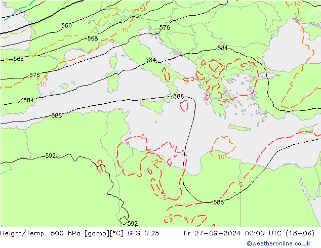 Z500/Yağmur (+YB)/Z850 GFS 0.25 Cu 27.09.2024 00 UTC