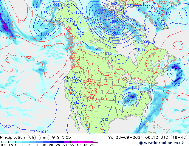 Z500/Yağmur (+YB)/Z850 GFS 0.25 Cts 28.09.2024 12 UTC