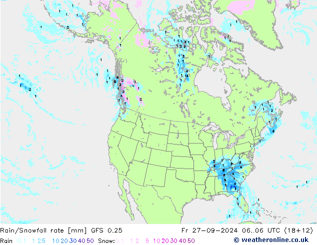 Regen/Schneefallrate GFS 0.25 Fr 27.09.2024 06 UTC