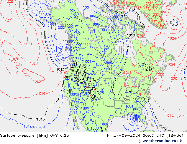 Surface pressure GFS 0.25 Fr 27.09.2024 00 UTC