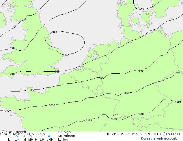 Cloud layer GFS 0.25 Th 26.09.2024 21 UTC