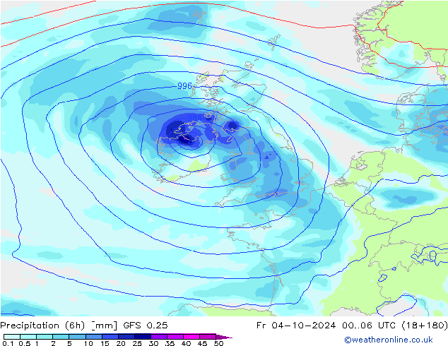 Z500/Rain (+SLP)/Z850 GFS 0.25 Fr 04.10.2024 06 UTC