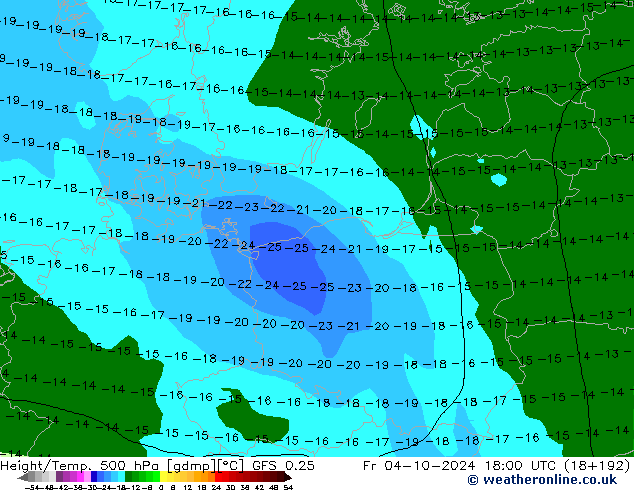 Z500/Rain (+SLP)/Z850 GFS 0.25 Pá 04.10.2024 18 UTC