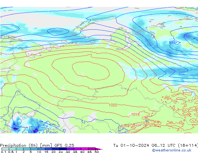 Z500/Rain (+SLP)/Z850 GFS 0.25 Tu 01.10.2024 12 UTC