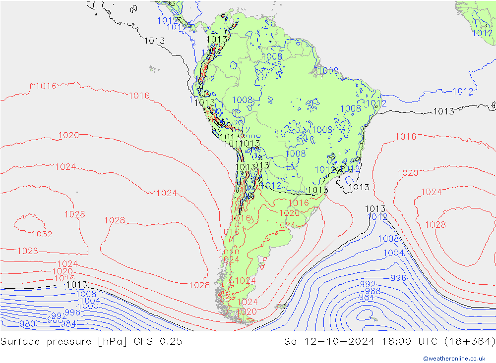 приземное давление GFS 0.25 сб 12.10.2024 18 UTC