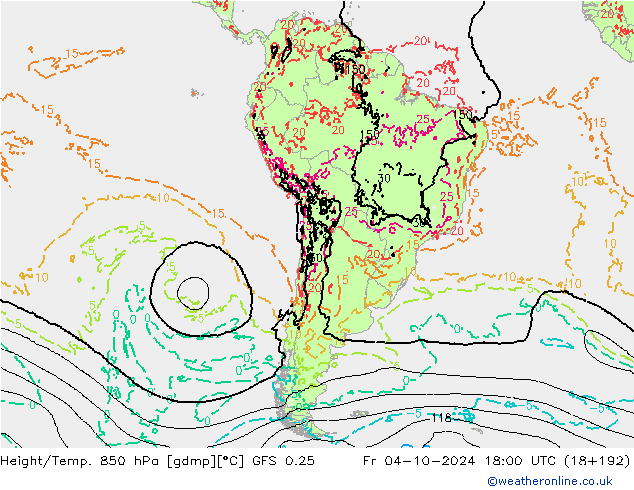 Z500/Rain (+SLP)/Z850 GFS 0.25 pt. 04.10.2024 18 UTC