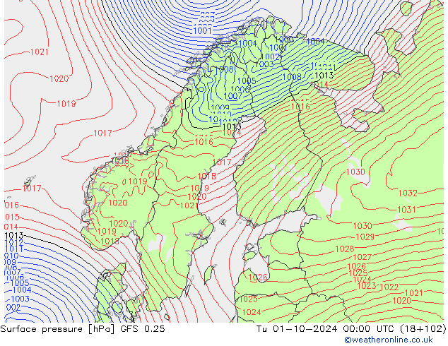 Bodendruck GFS 0.25 Di 01.10.2024 00 UTC