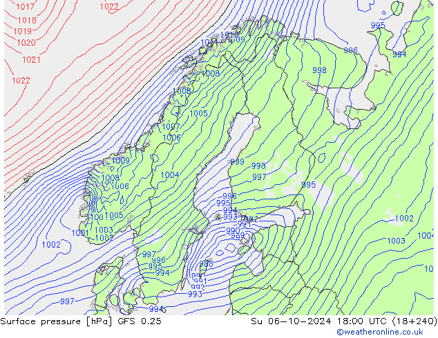 GFS 0.25: zo 06.10.2024 18 UTC