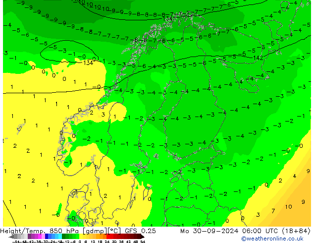 Z500/Rain (+SLP)/Z850 GFS 0.25 pon. 30.09.2024 06 UTC