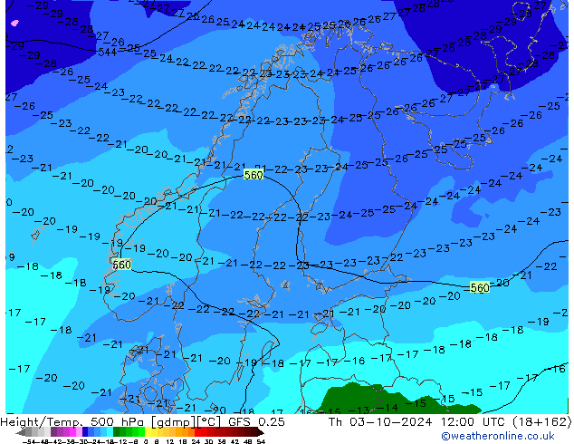 Z500/Rain (+SLP)/Z850 GFS 0.25 чт 03.10.2024 12 UTC