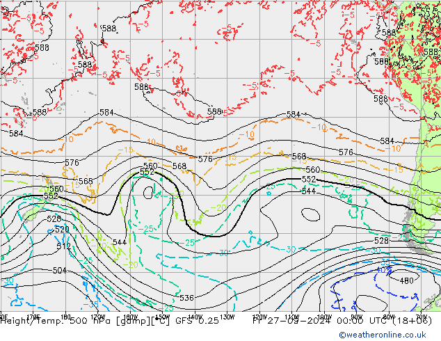 Z500/Rain (+SLP)/Z850 GFS 0.25 Pá 27.09.2024 00 UTC