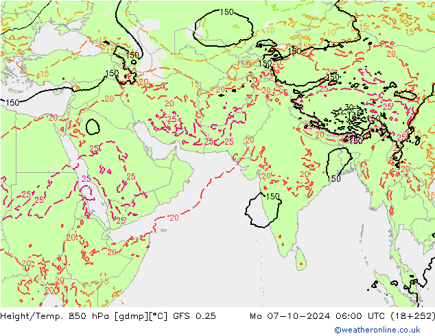 Z500/Rain (+SLP)/Z850 GFS 0.25 lun 07.10.2024 06 UTC