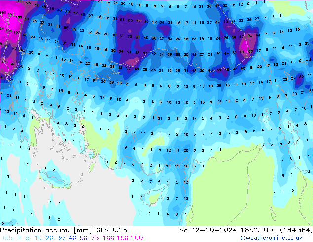 Totale neerslag GFS 0.25 za 12.10.2024 18 UTC