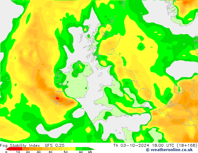 Fog Stability Index GFS 0.25 чт 03.10.2024 18 UTC