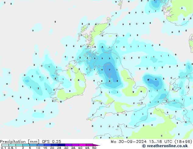 Precipitación GFS 0.25 lun 30.09.2024 18 UTC