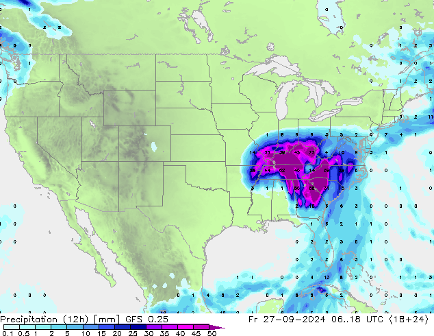 Precipitación (12h) GFS 0.25 vie 27.09.2024 18 UTC