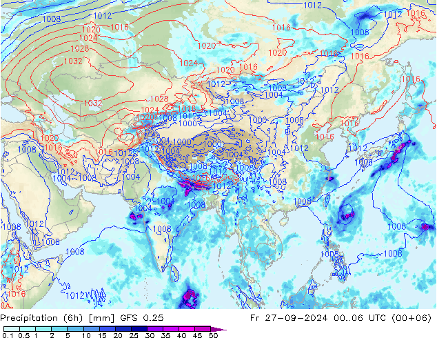 Z500/Rain (+SLP)/Z850 GFS 0.25 vie 27.09.2024 06 UTC