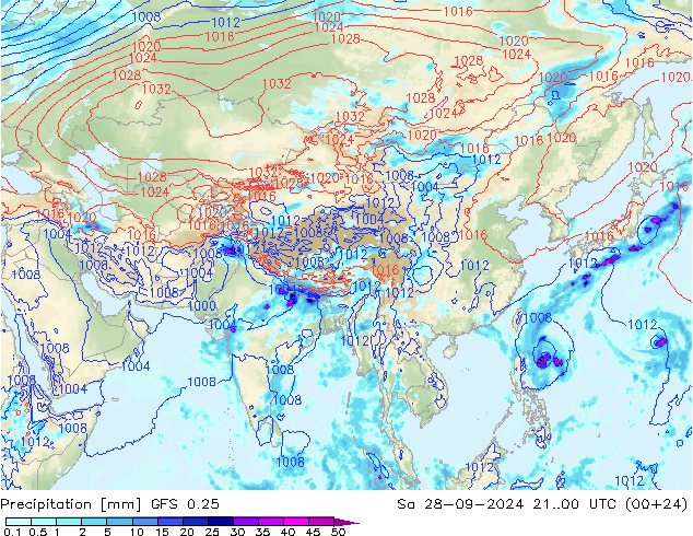 Précipitation GFS 0.25 sam 28.09.2024 00 UTC