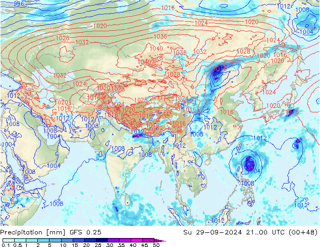 осадки GFS 0.25 Вс 29.09.2024 00 UTC