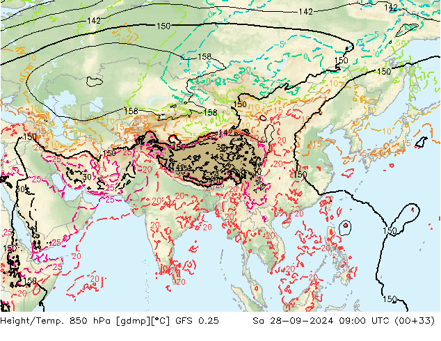 Z500/Rain (+SLP)/Z850 GFS 0.25 Sáb 28.09.2024 09 UTC