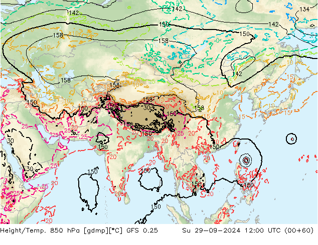 Z500/Rain (+SLP)/Z850 GFS 0.25 Su 29.09.2024 12 UTC