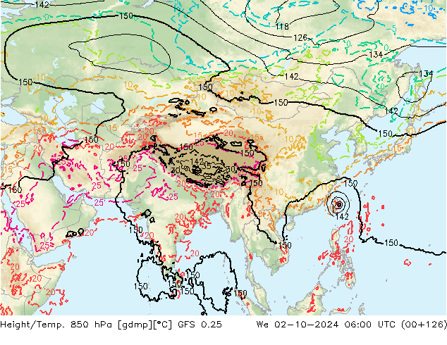 Height/Temp. 850 hPa GFS 0.25 Qua 02.10.2024 06 UTC