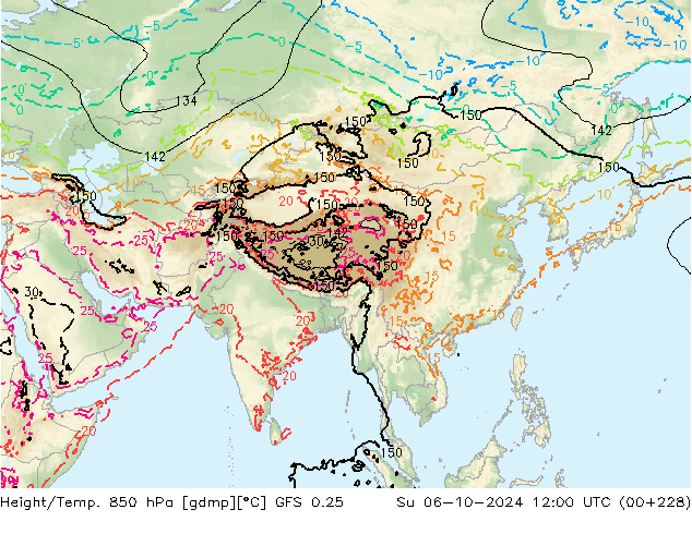 Z500/Rain (+SLP)/Z850 GFS 0.25 dom 06.10.2024 12 UTC