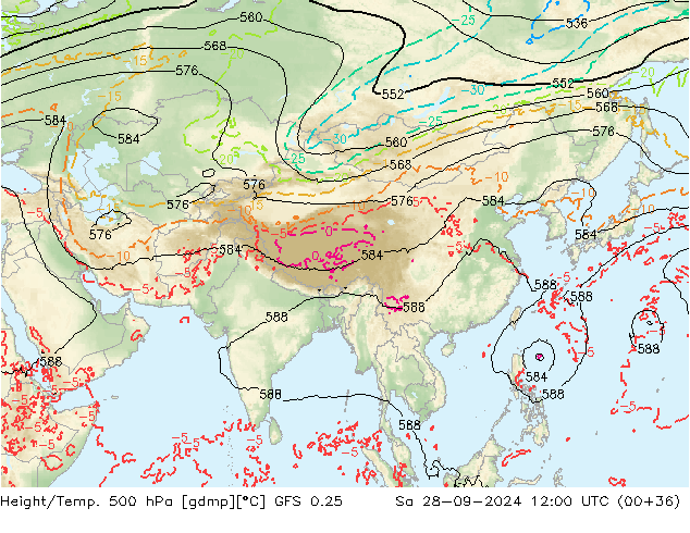 Z500/Regen(+SLP)/Z850 GFS 0.25 za 28.09.2024 12 UTC