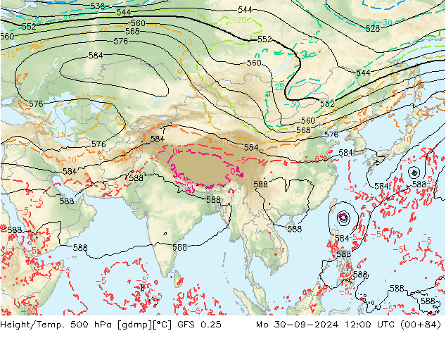 Z500/Rain (+SLP)/Z850 GFS 0.25 Mo 30.09.2024 12 UTC