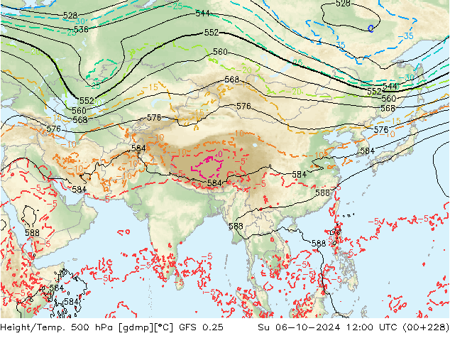 Z500/Rain (+SLP)/Z850 GFS 0.25 dom 06.10.2024 12 UTC