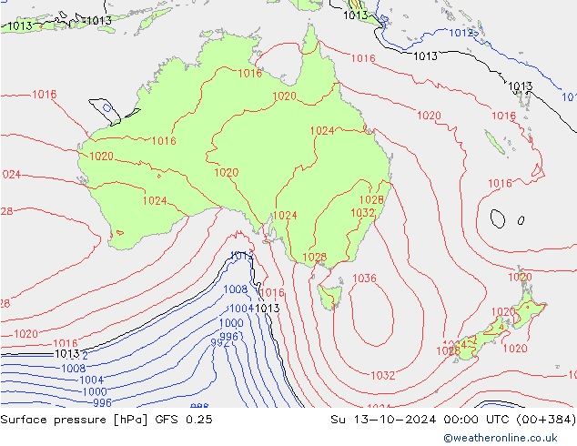 Surface pressure GFS 0.25 Su 13.10.2024 00 UTC