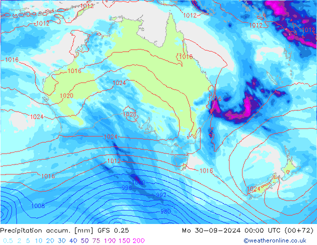 Precipitation accum. GFS 0.25 pon. 30.09.2024 00 UTC