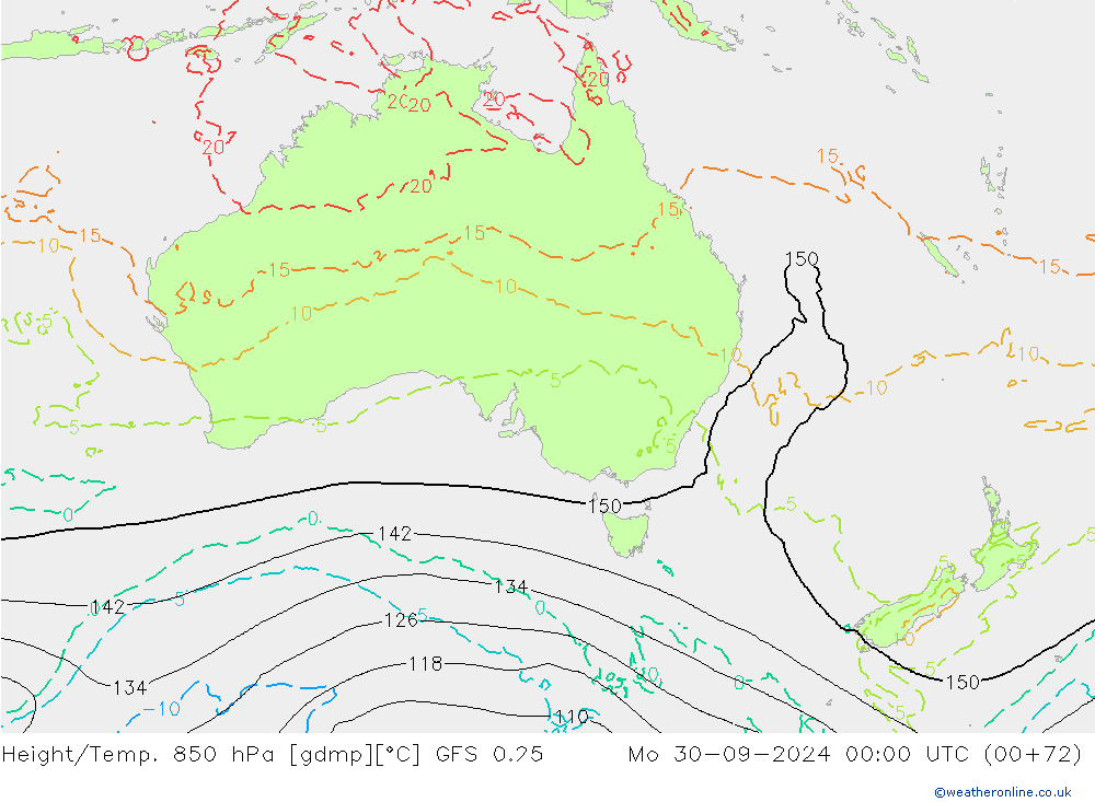 Geop./Temp. 850 hPa GFS 0.25 lun 30.09.2024 00 UTC