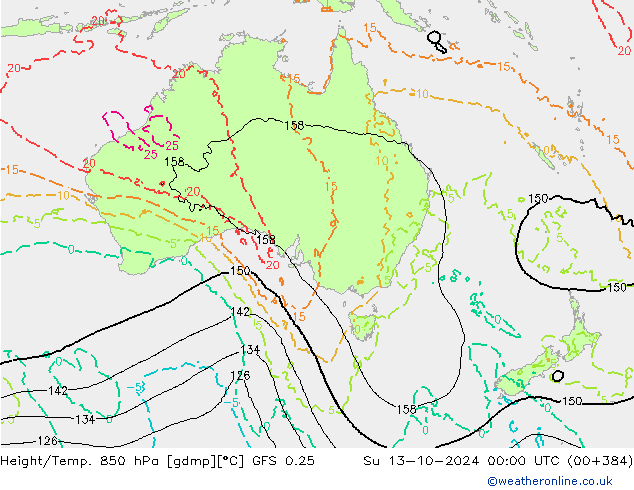 Z500/Rain (+SLP)/Z850 GFS 0.25 Dom 13.10.2024 00 UTC