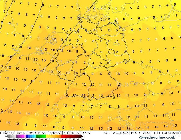 Z500/Rain (+SLP)/Z850 GFS 0.25 Dom 13.10.2024 00 UTC