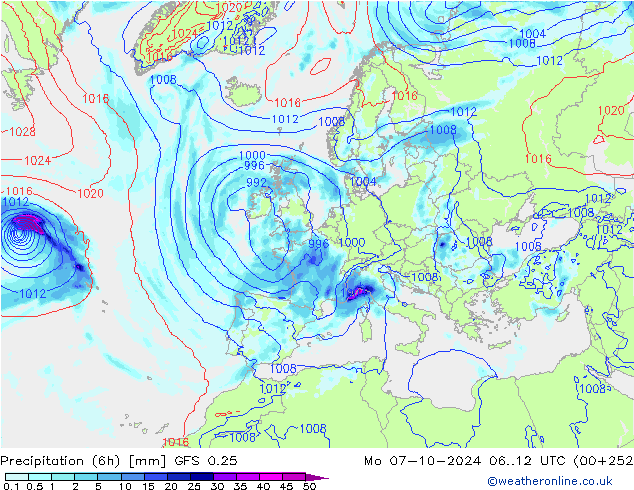 Z500/Rain (+SLP)/Z850 GFS 0.25 Seg 07.10.2024 12 UTC