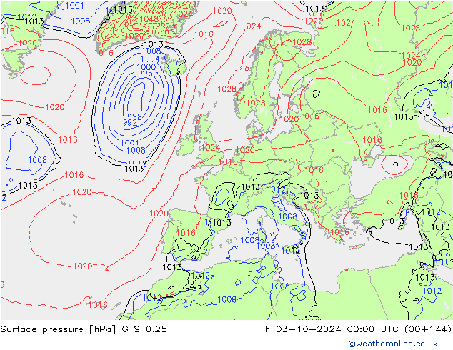 GFS 0.25: Čt 03.10.2024 00 UTC