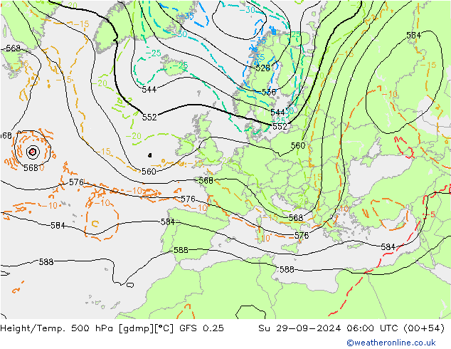 Z500/Yağmur (+YB)/Z850 GFS 0.25 Paz 29.09.2024 06 UTC